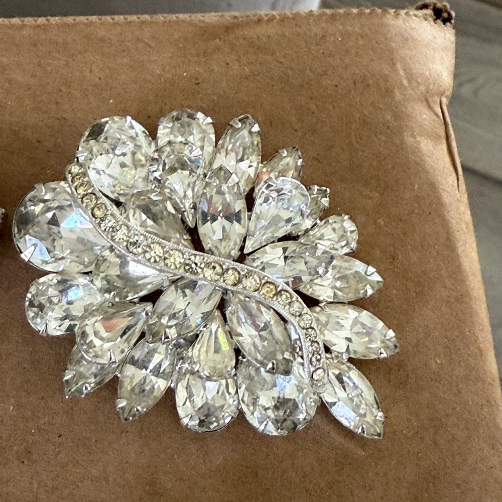 Elegant Silver Crystal Brooch & earring set